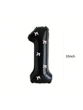 32" Black Birthday Number Balloon With Bow Party Decoration (Number 1)