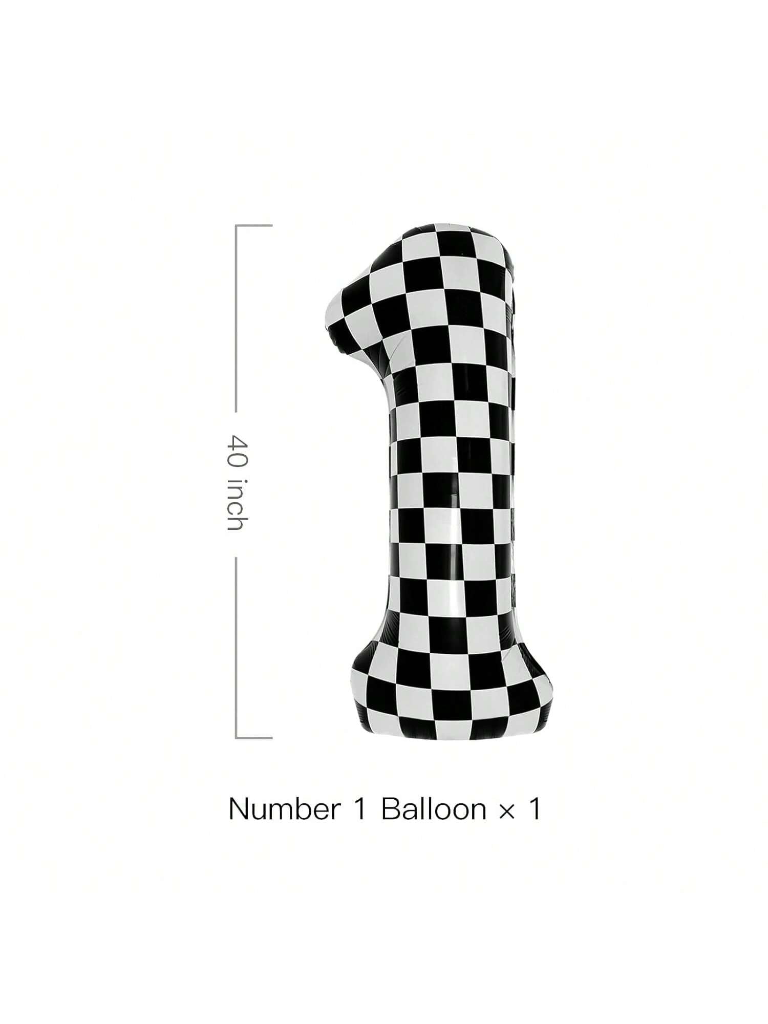 40 Inch Black and White Checkered Number 1 Balloon for Race Car Party Decor