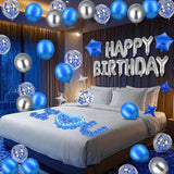 Blue Birthday Balloon Set with Banner Star Balloons and LED Candles