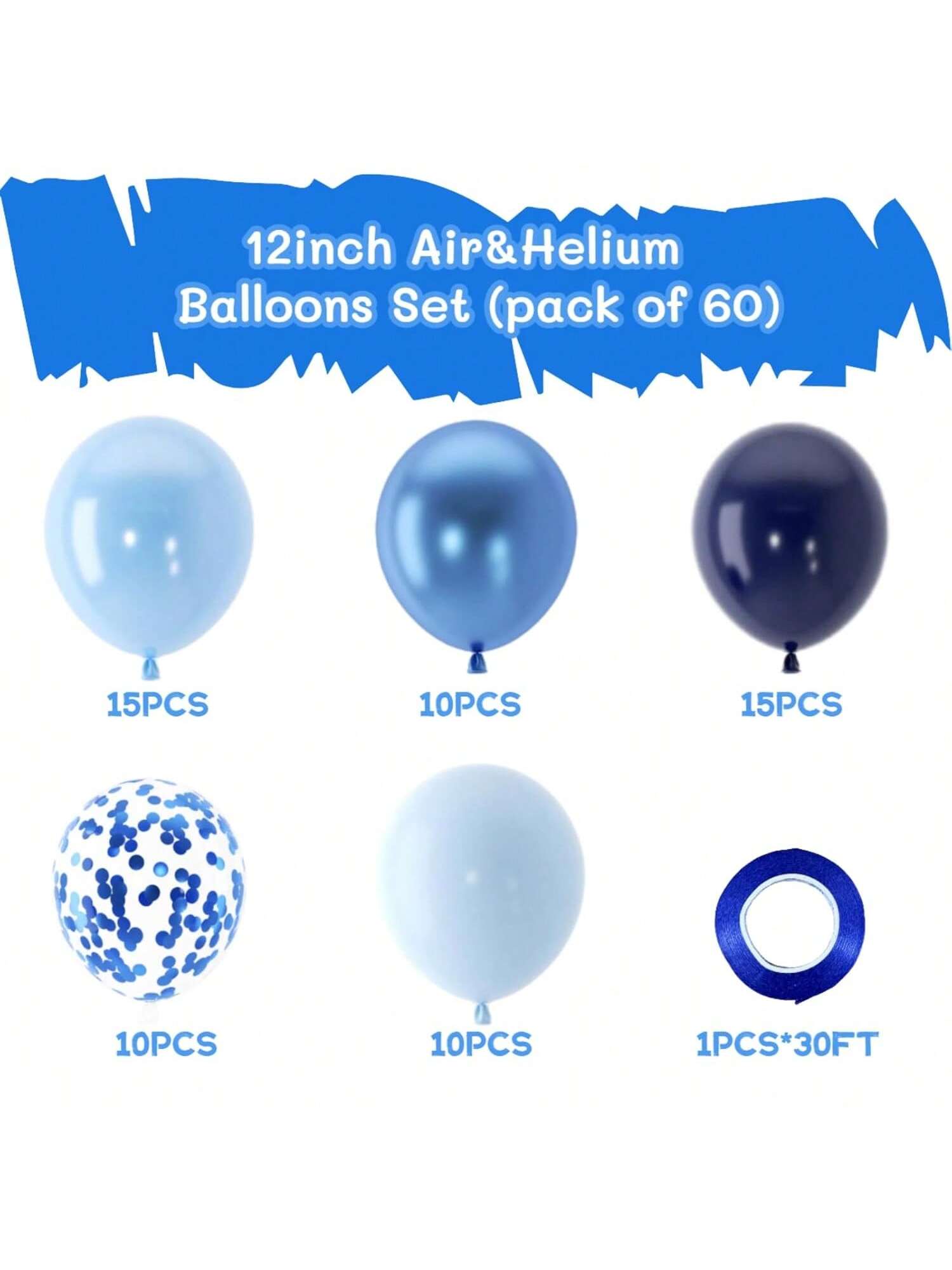 60-Piece Blue Balloons 12-Inch for Birthday, Wedding, Baby Shower, or Party Decor