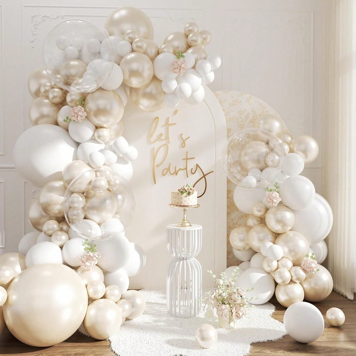 103pcs White Balloon Arch Kit Double-Stuffed Pearl & Clear Balloons for Party Decor
