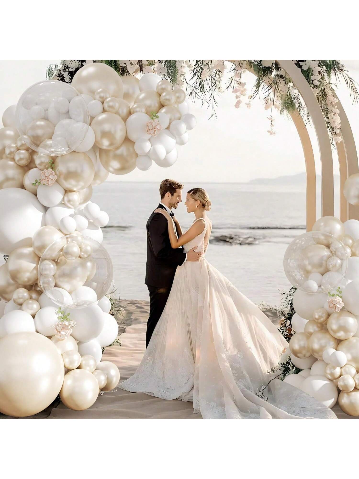 103pcs White Balloon Arch Kit Double-Stuffed Pearl & Clear Balloons for Party Decor