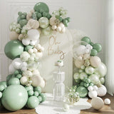 108pcs Sage Green Balloon Arch Kit Pearl Green Sand White Clear Balloons