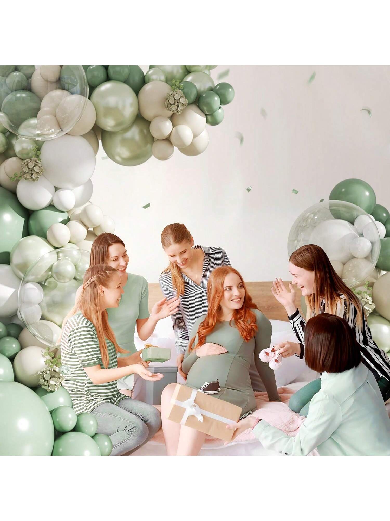 108pcs Sage Green Balloon Arch Kit Pearl Green Sand White Clear Balloons