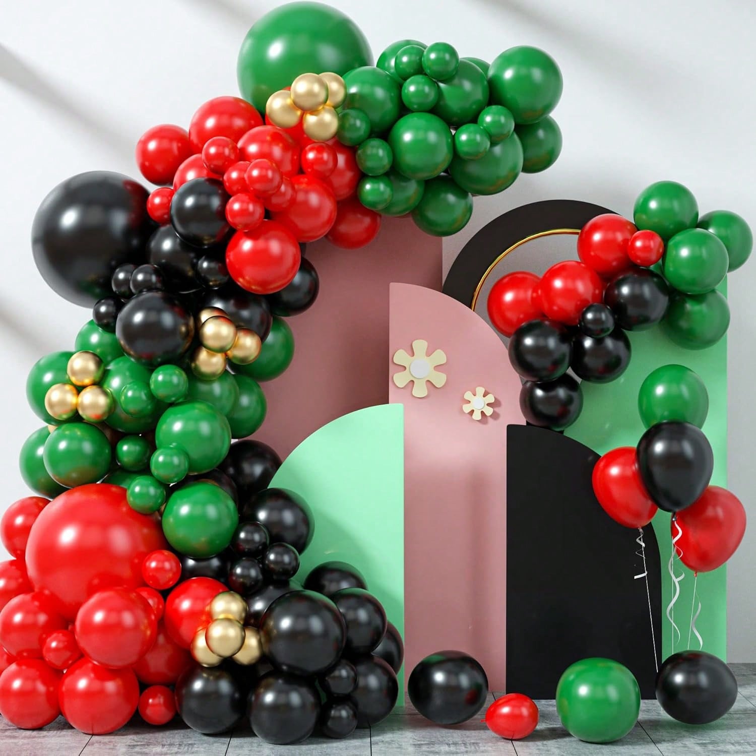 Balloon Garland Kit 126 pcs Red Green Black Gold Latex for Birthday Christmas