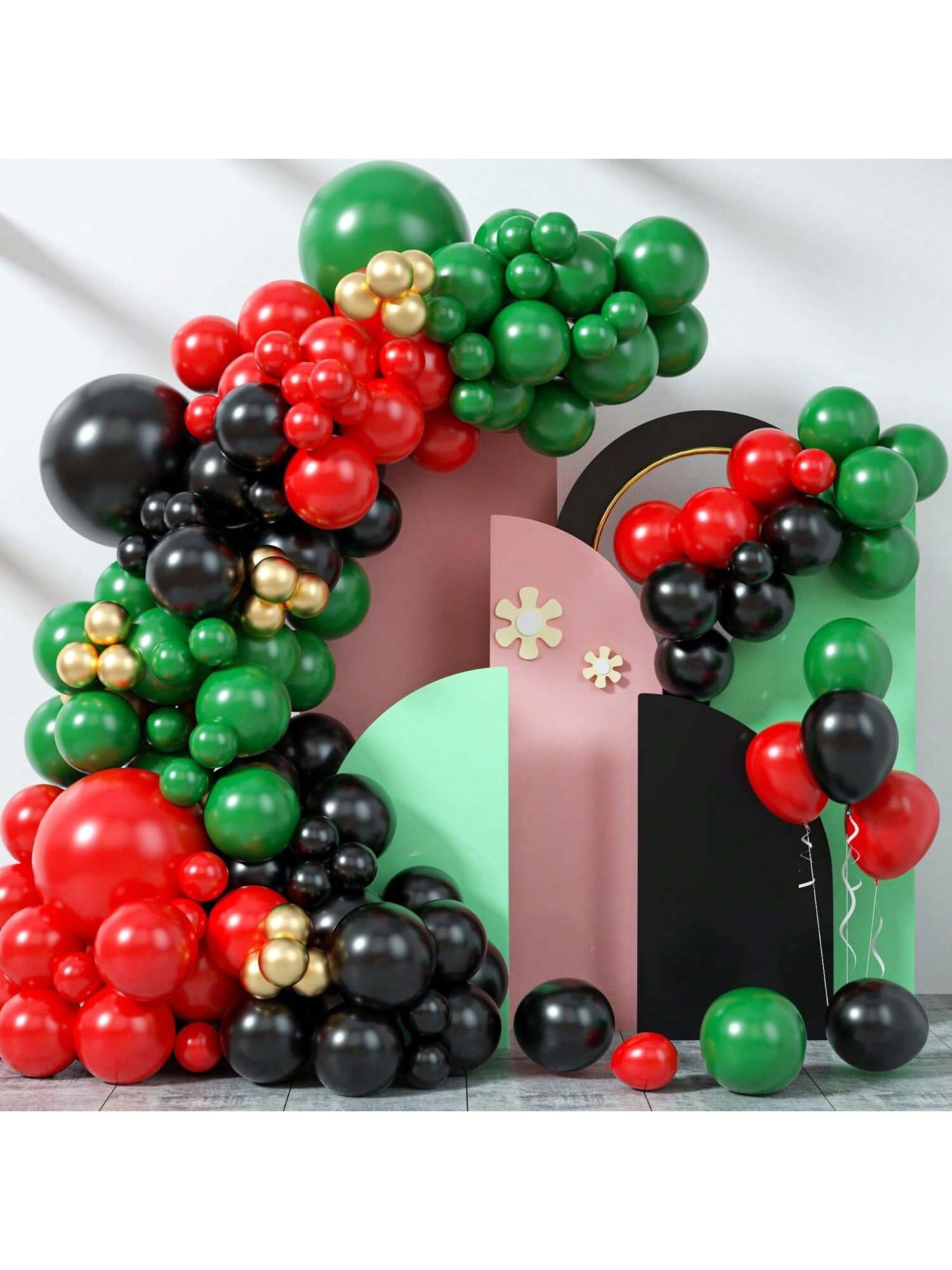 Balloon Garland Kit 126 pcs Red Green Black Gold Latex for Birthday Christmas