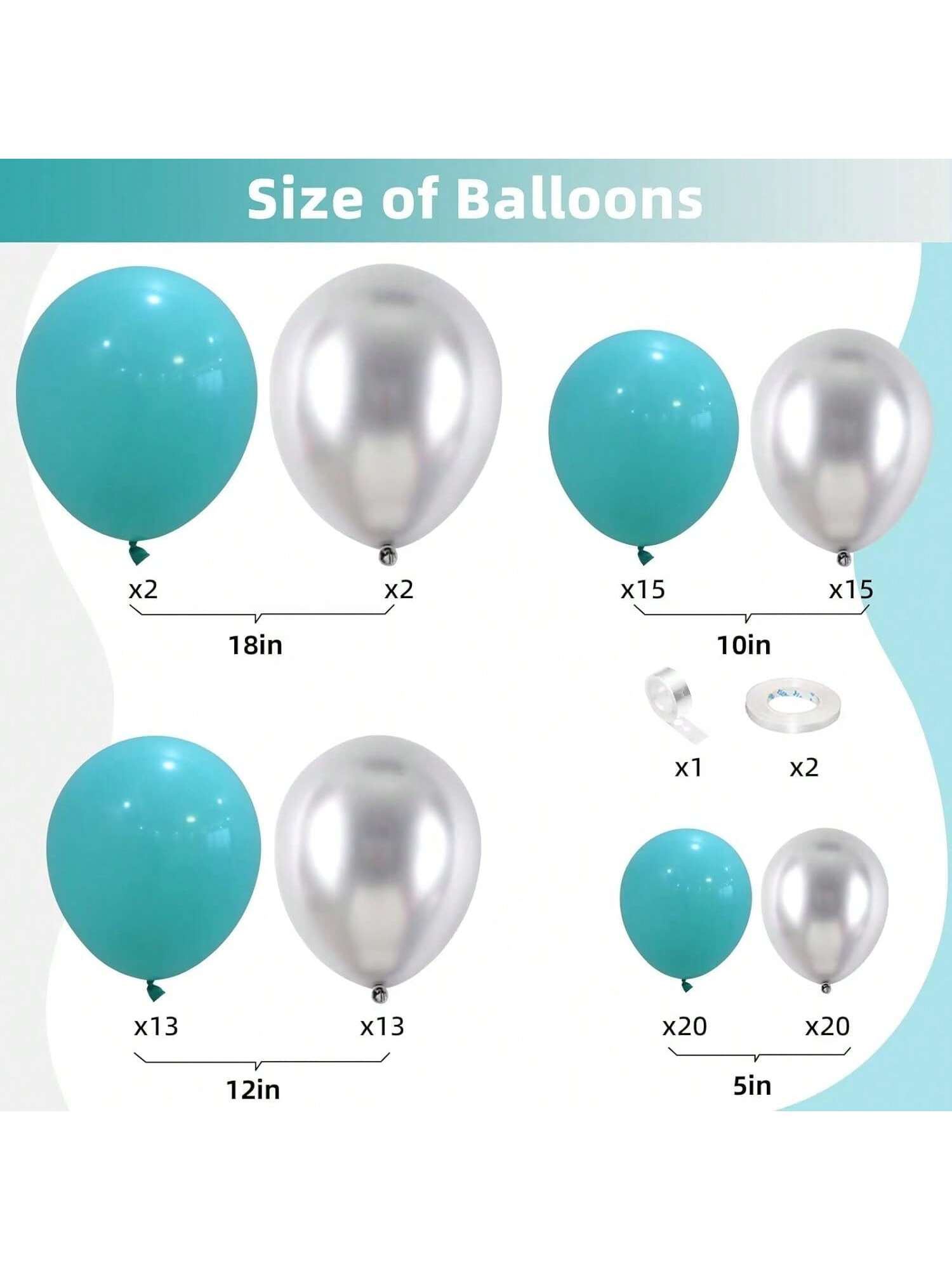 100PCS Teal Balloon Garland Kit Metallic Silver & Teal Party Decorations