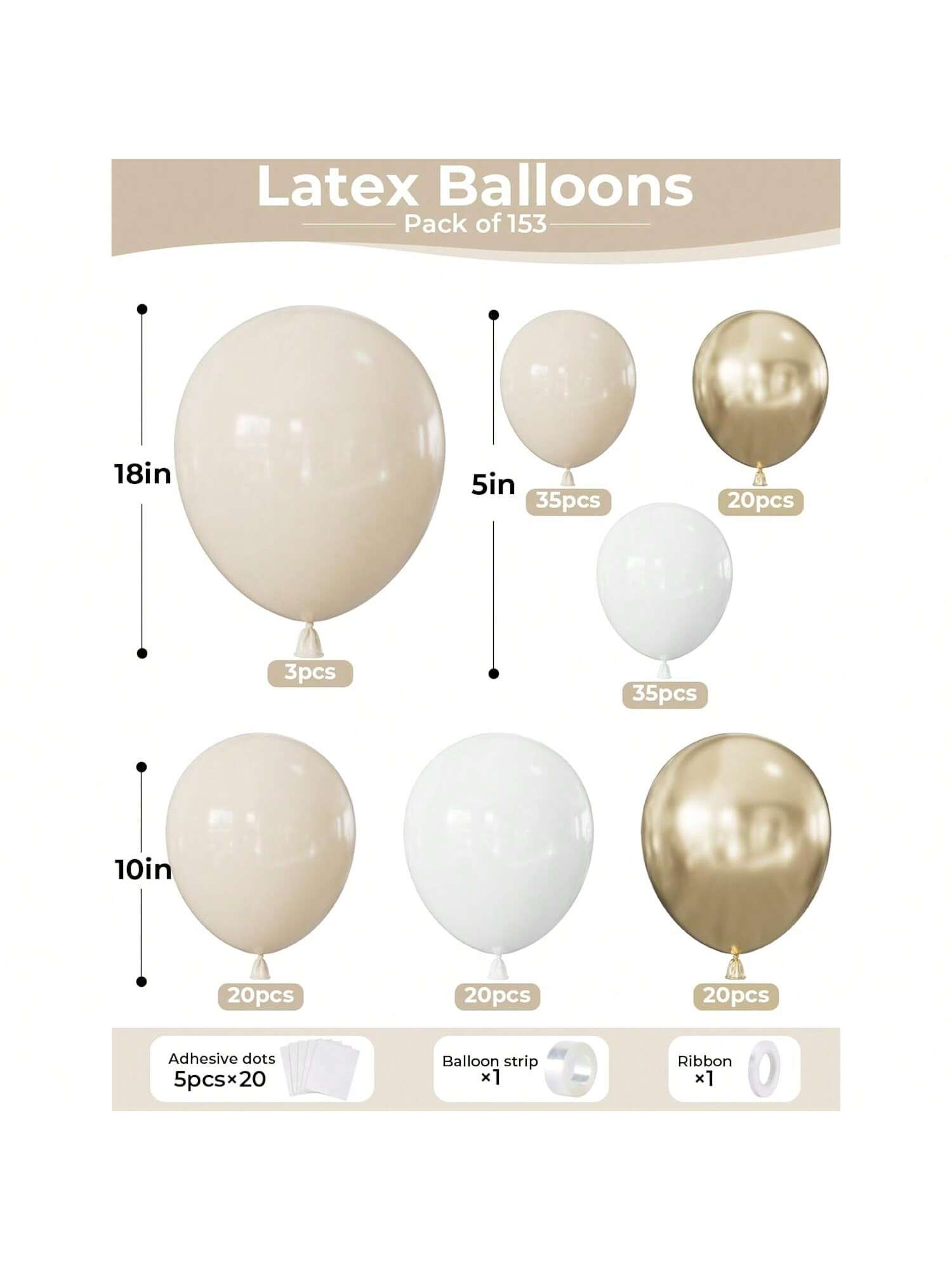 153pcs White Sand Gold Balloon Arch Kit Neutral Party Decor for Events