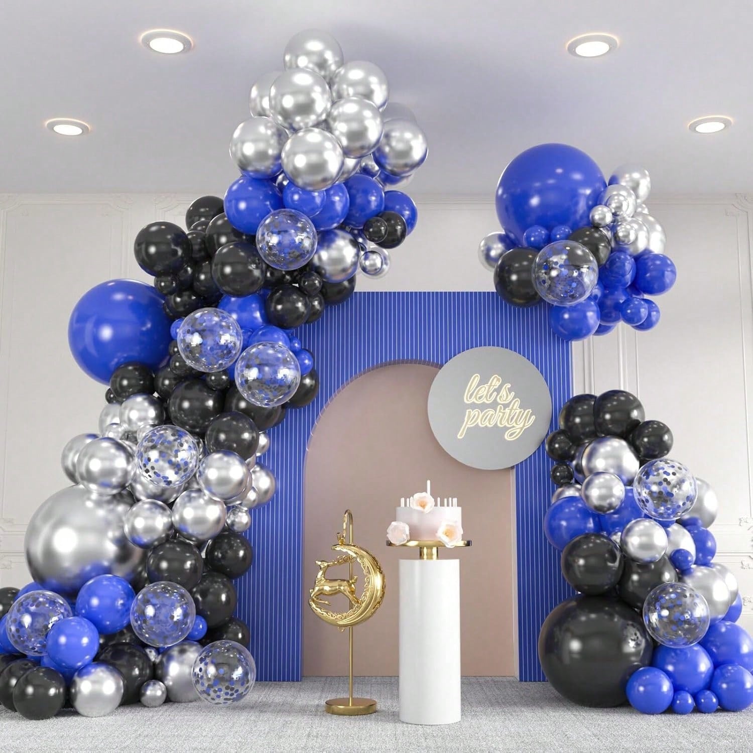 136PCS Blue Black Balloon Garland Kit 5-18 Inch Confetti Balloons Party Decor