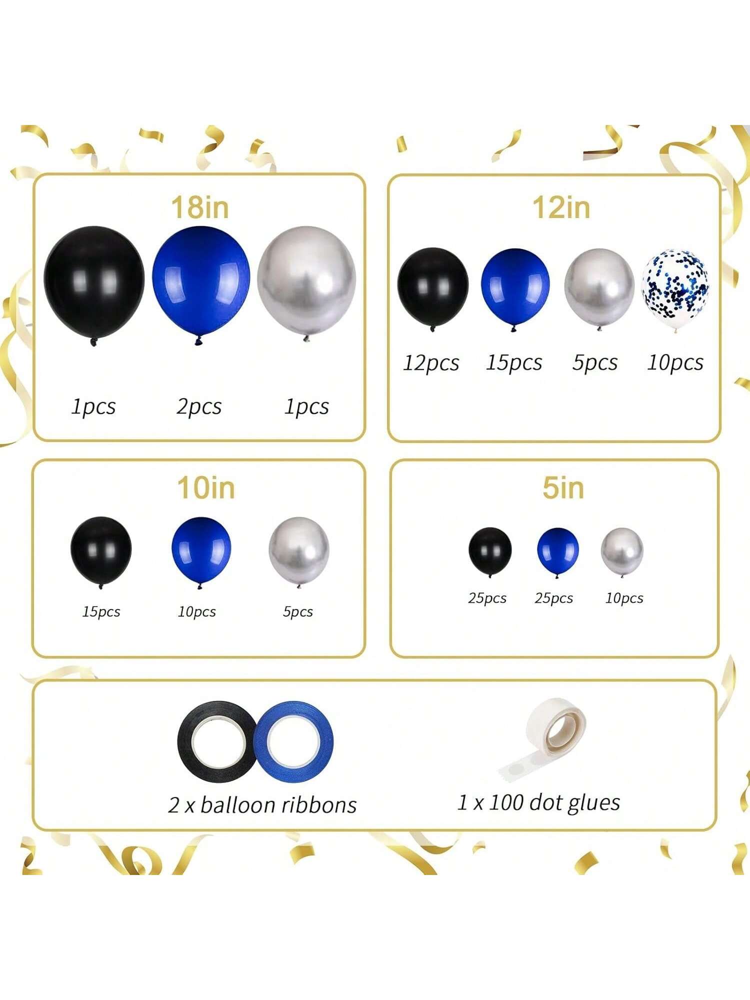 136PCS Blue Black Balloon Garland Kit 5-18 Inch Confetti Balloons Party Decor