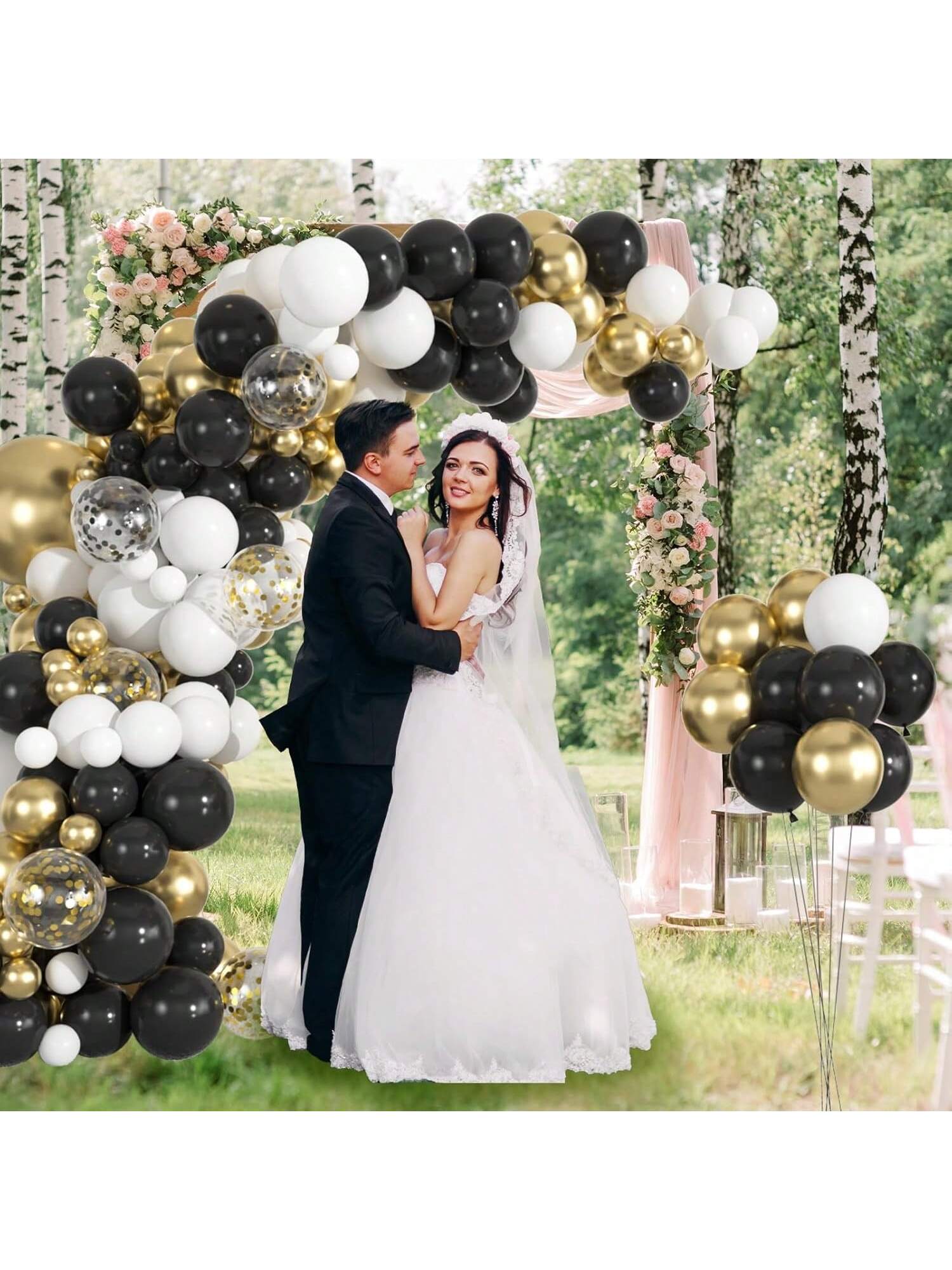 137PCS Black Gold Balloon Arch Kit 5-18 Inch Confetti Balloons for Party Decor
