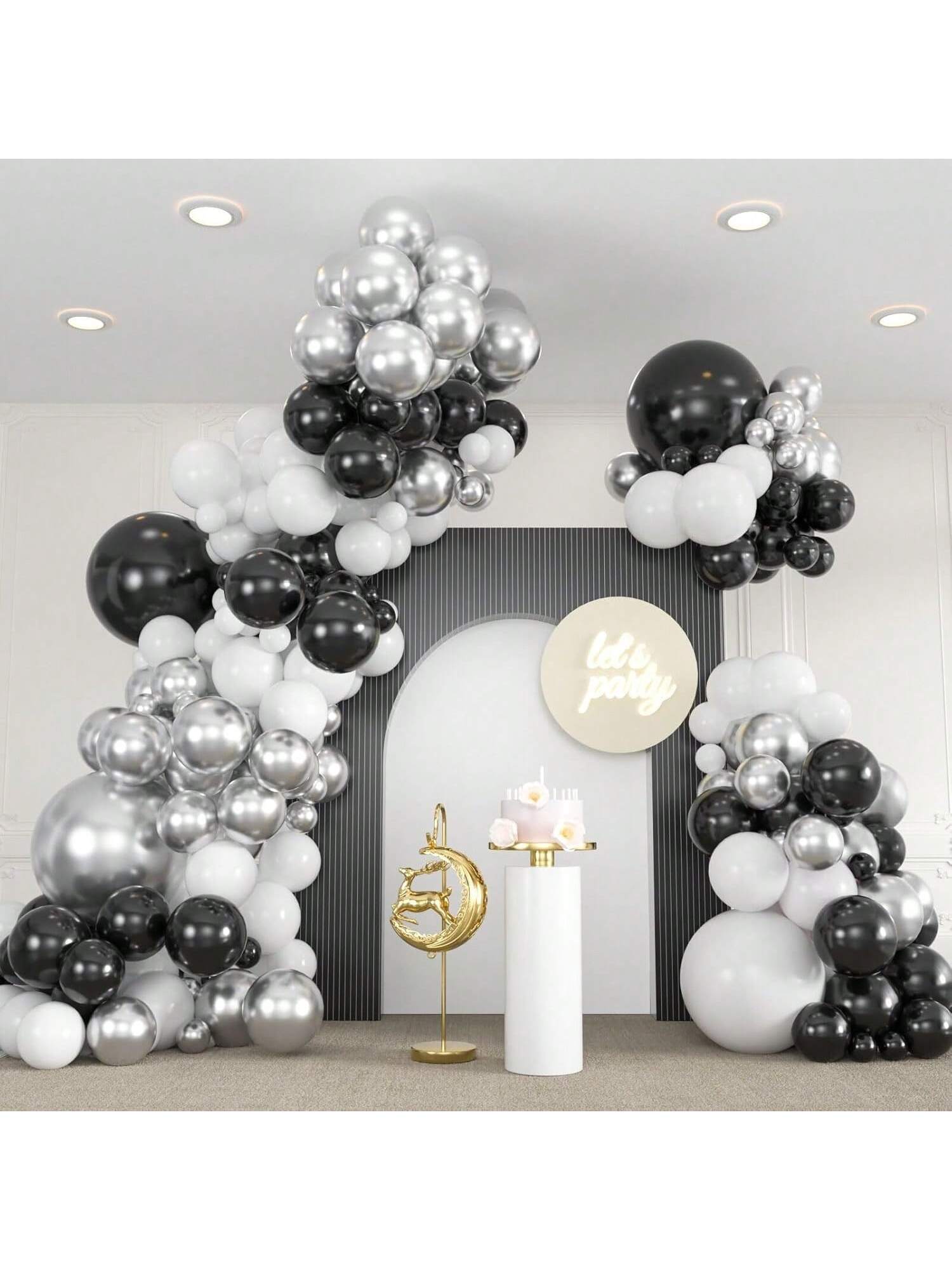 136PCS Black Silver White Balloon Garland Kit 5-18 Inch Disco Birthday Graduation