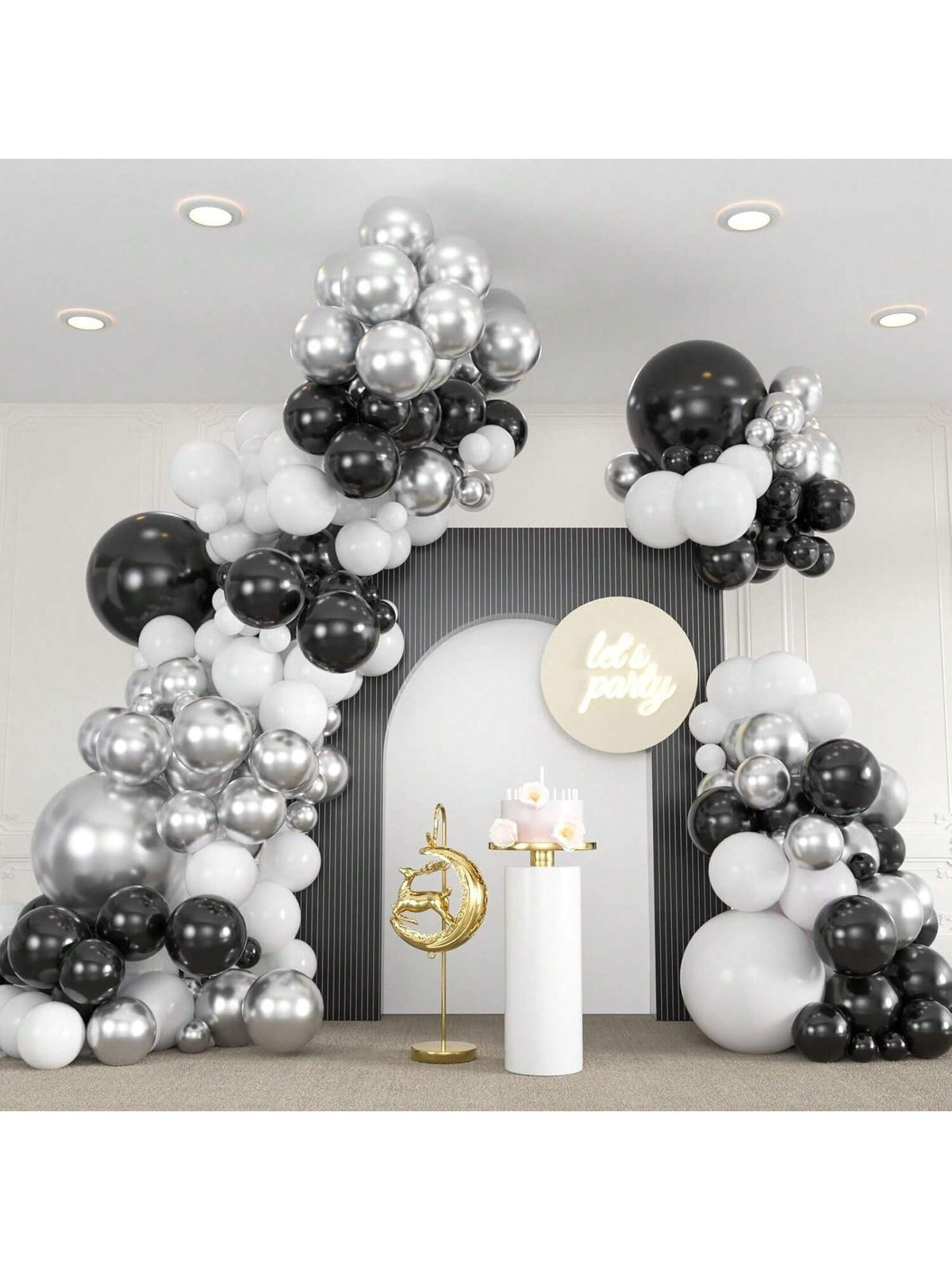 136PCS Black Silver White Balloon Garland Kit 5-18 Inch Disco Birthday Graduation