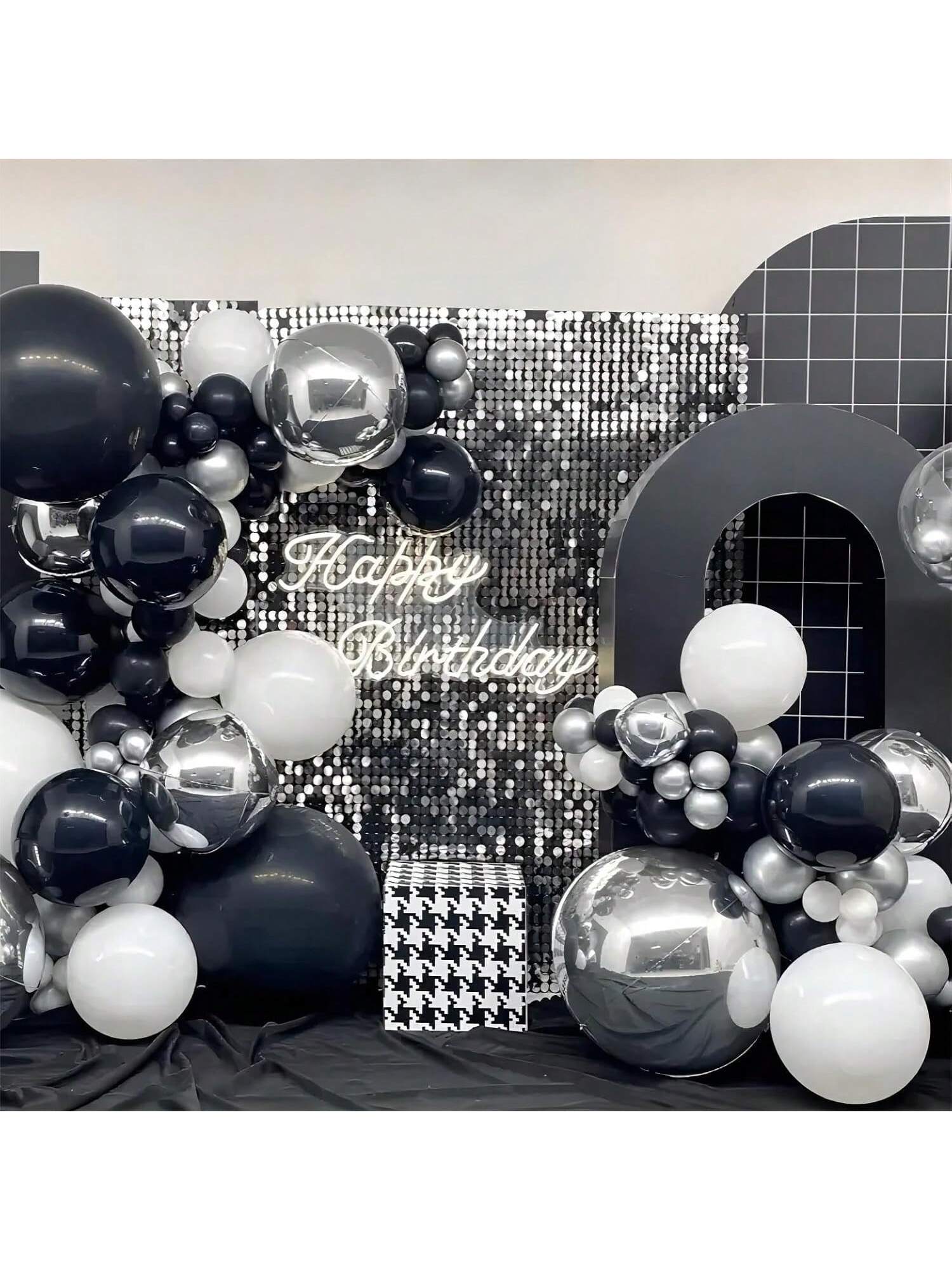 136PCS Black Silver White Balloon Garland Kit 5-18 Inch Disco Birthday Graduation