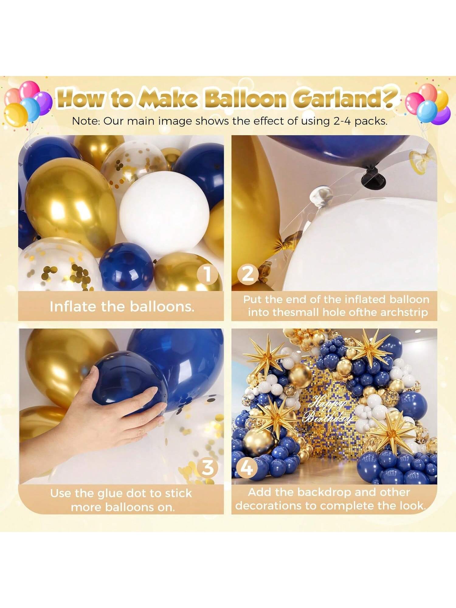 153pcs Navy Blue Gold Balloon Garland Kit Stars Confetti for Graduation Baby Shower