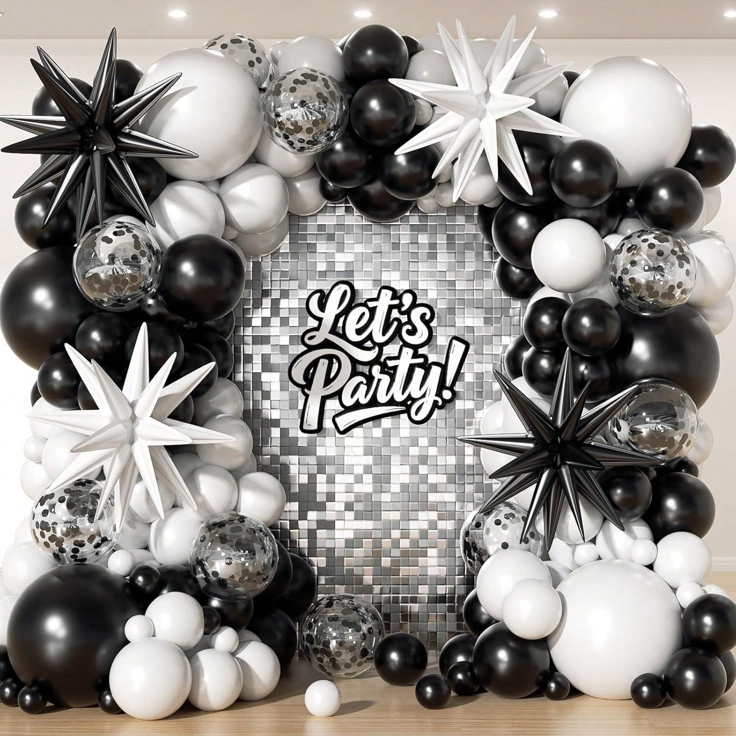 153pcs Black White Balloon Garland Kit Stars Confetti for Birthday Wedding Party