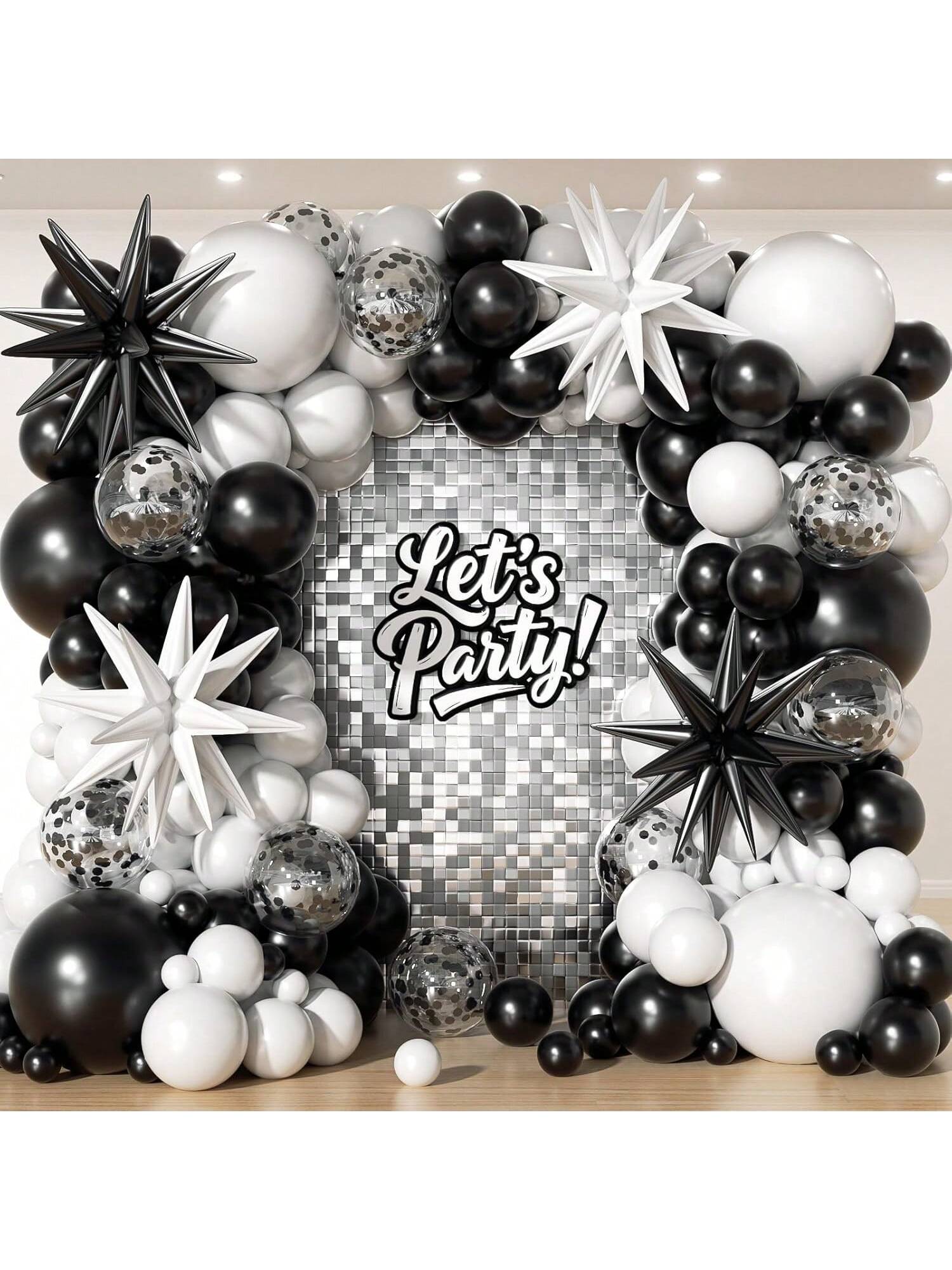 153pcs Black White Balloon Garland Kit Stars Confetti for Birthday Wedding Party