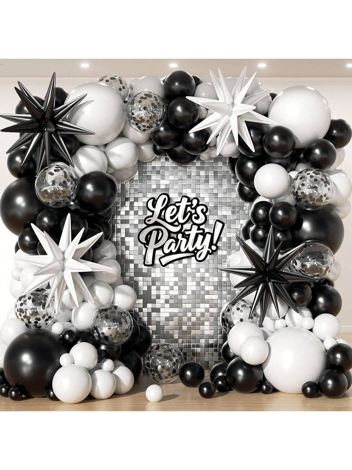 153pcs Black White Balloon Garland Kit Stars Confetti for Birthday Wedding Party