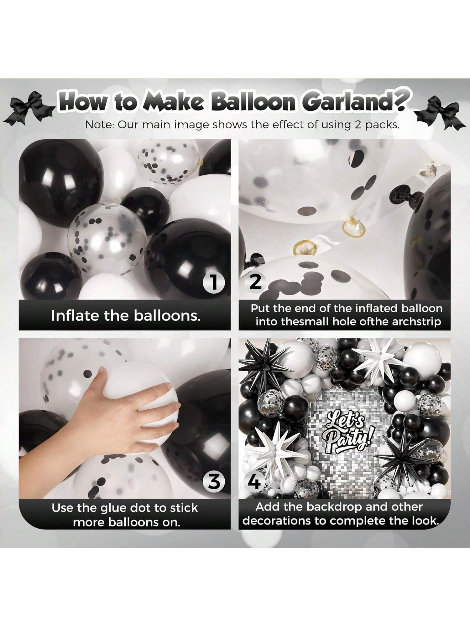 153pcs Black White Balloon Garland Kit Stars Confetti for Birthday Wedding Party