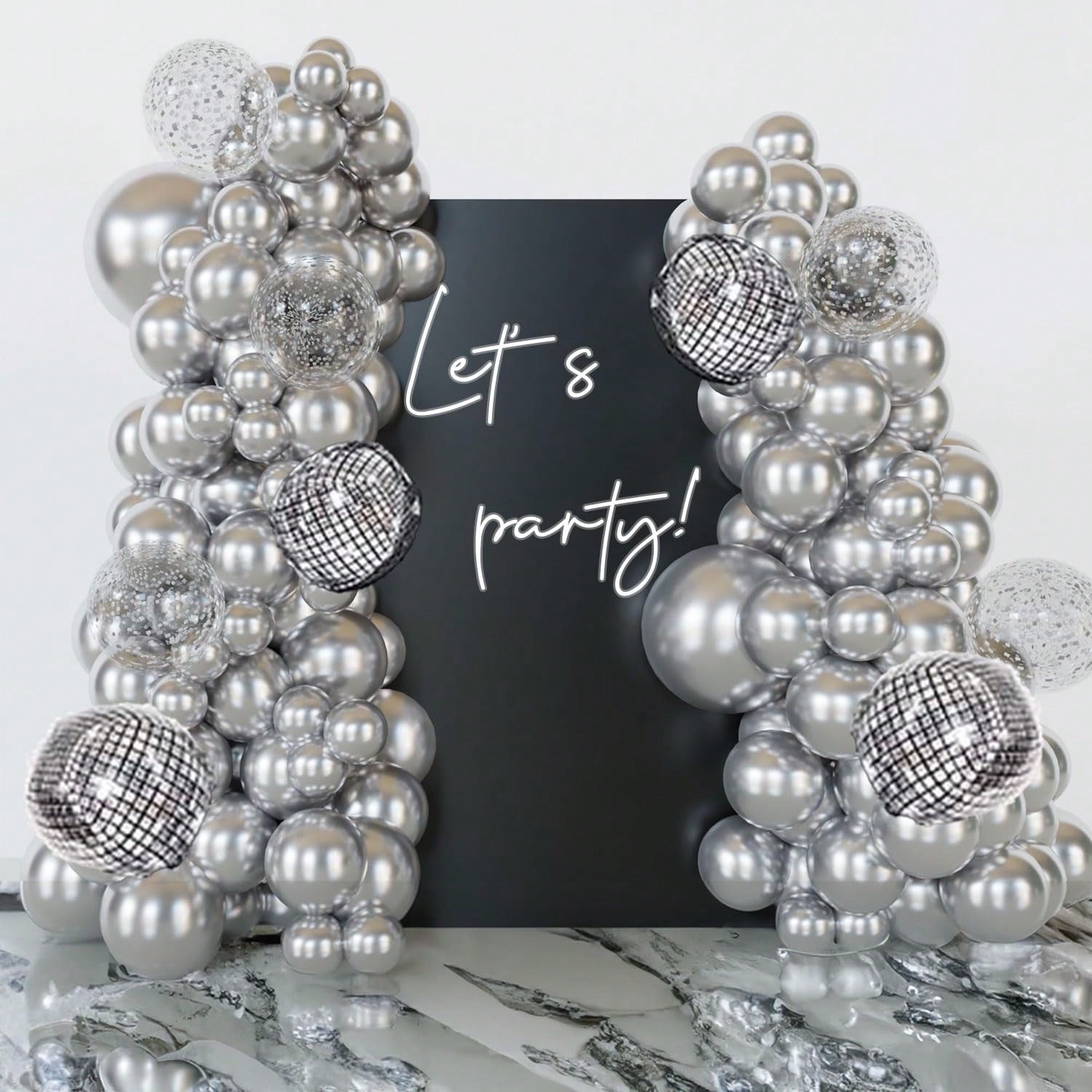 Disco Ball Balloon Garland 124 pcs Chrome Silver Confetti Arch Party Decor
