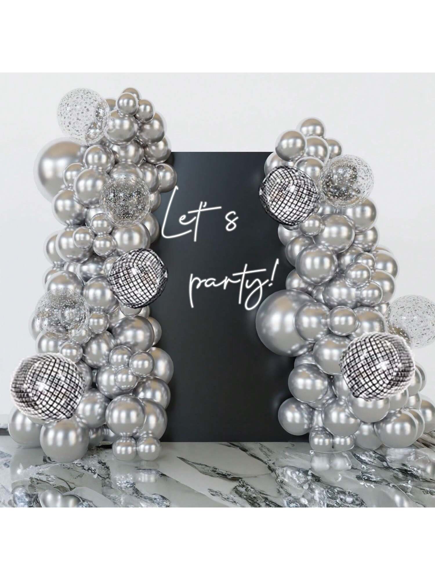 Disco Ball Balloon Garland 124 pcs Chrome Silver Confetti Arch Party Decor