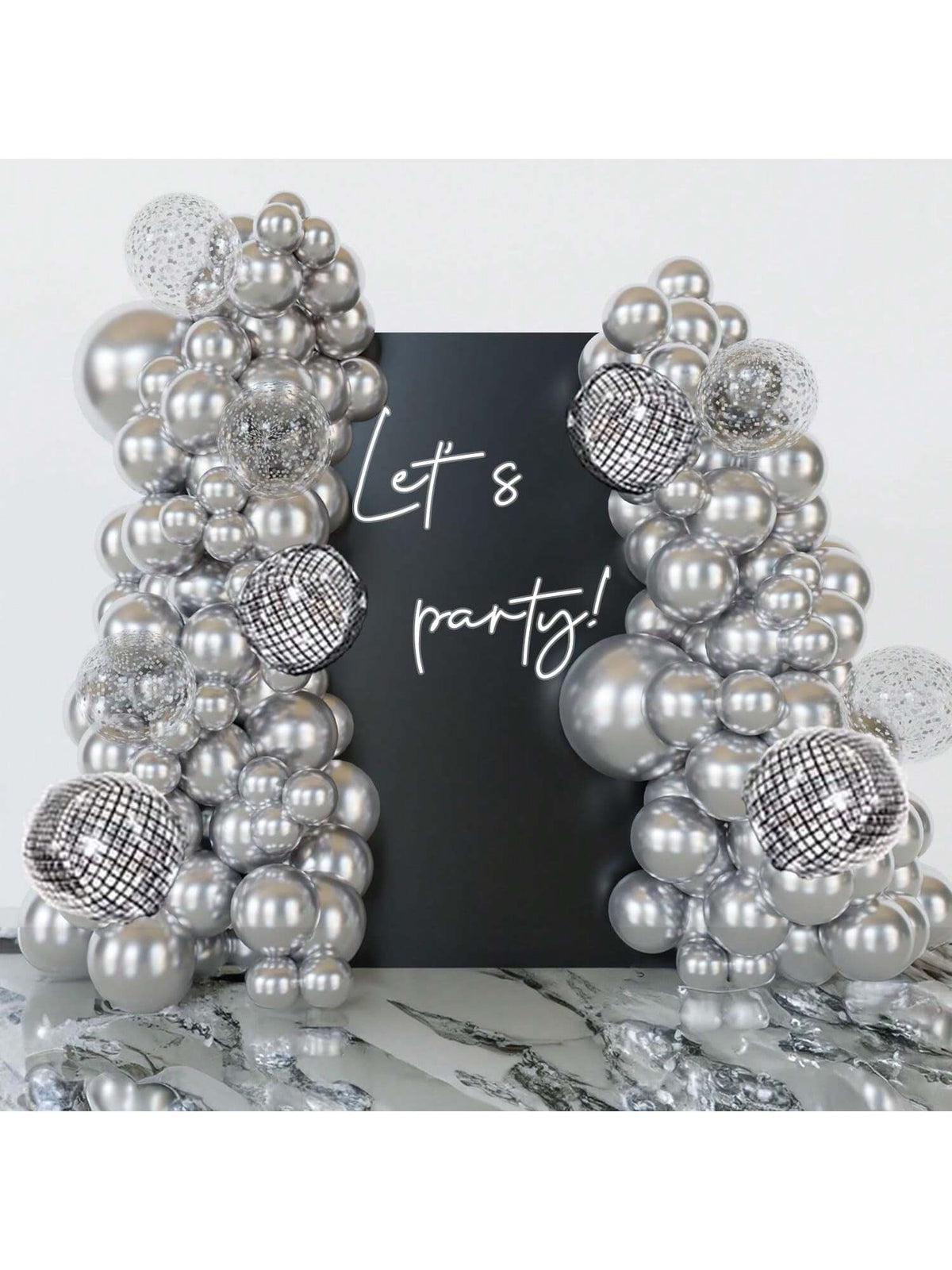Disco Ball Balloon Garland 124 pcs Chrome Silver Confetti Arch Party Decor