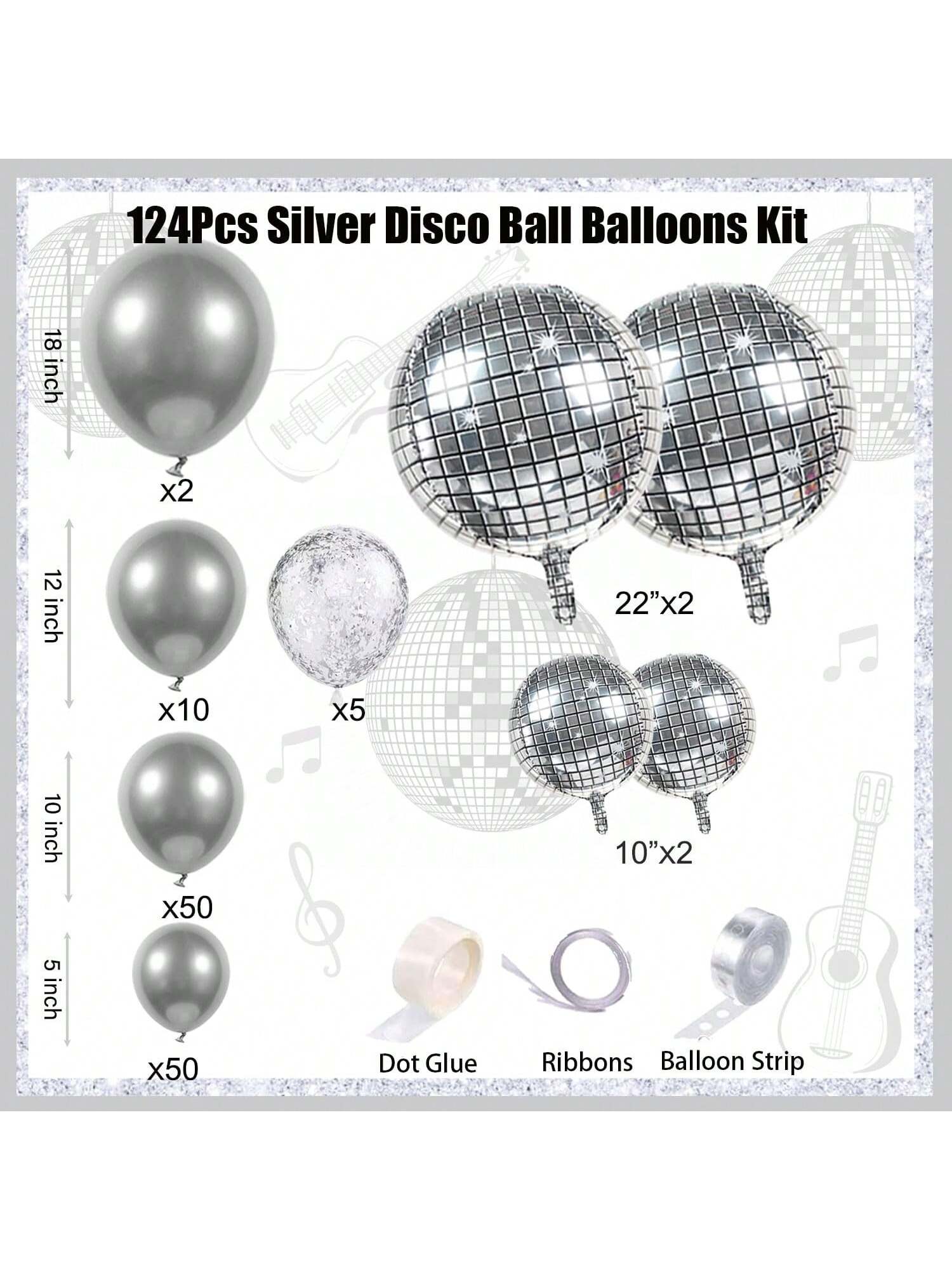 Disco Ball Balloon Garland 124 pcs Chrome Silver Confetti Arch Party Decor