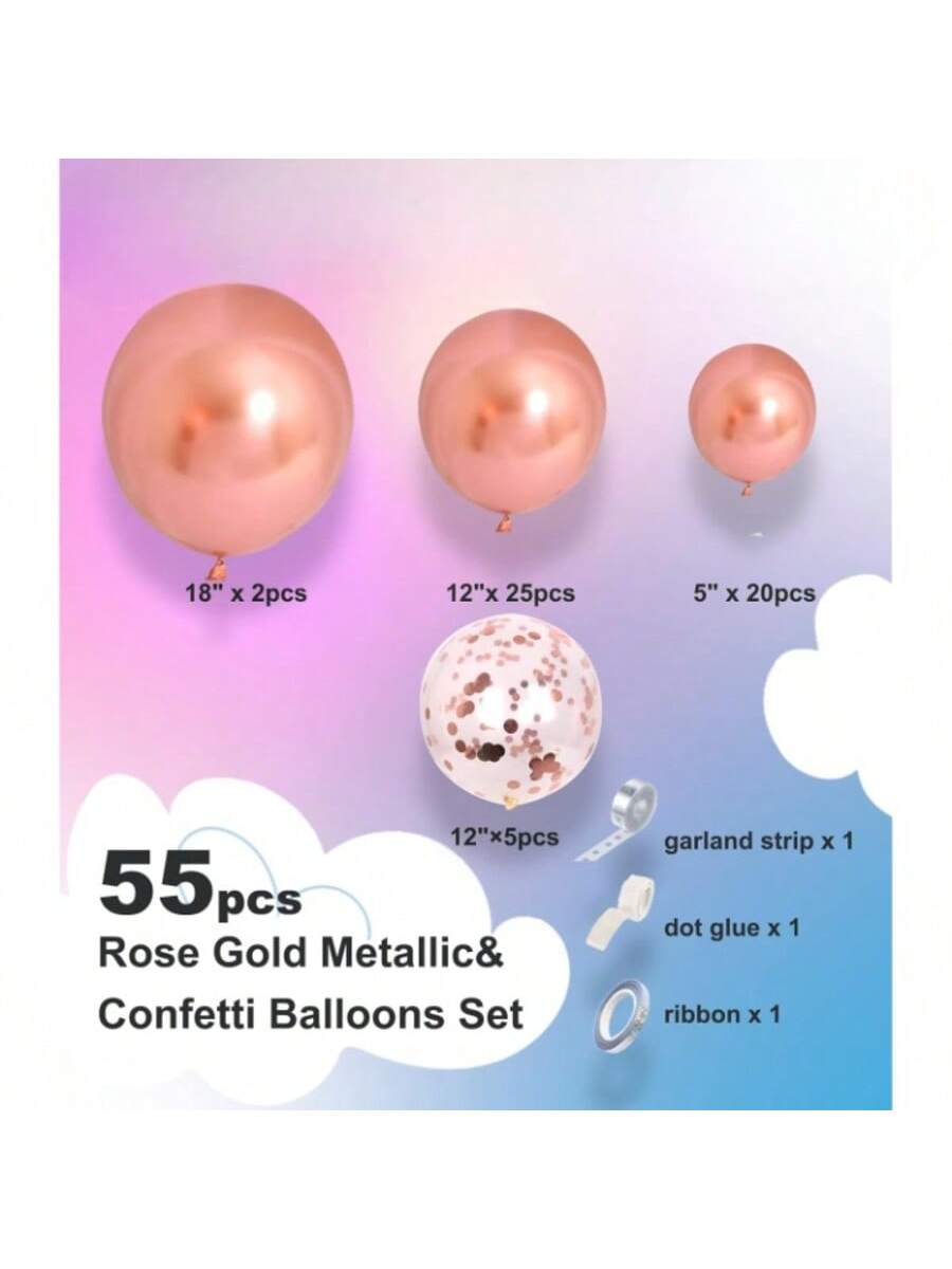 55-Piece Metallic Rose Gold Balloon Garland Kit for Anniversary or Birthday Party