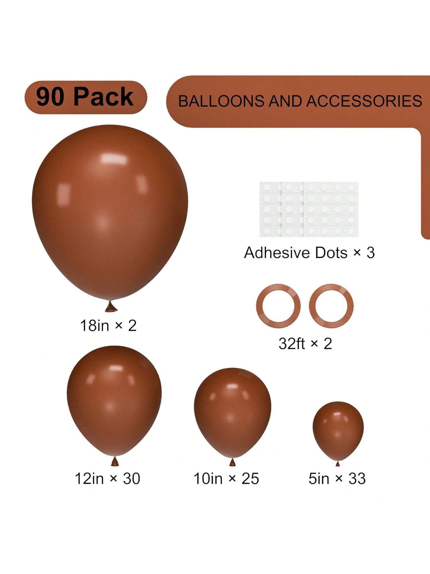 90-Piece Brown Balloon Garland Kit for Graduation, Wedding, or Birthday Parties