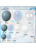 Dusty Blue Balloon Arch Kit 134 pcs Slate Baby Blue White Clear with Bow Decor