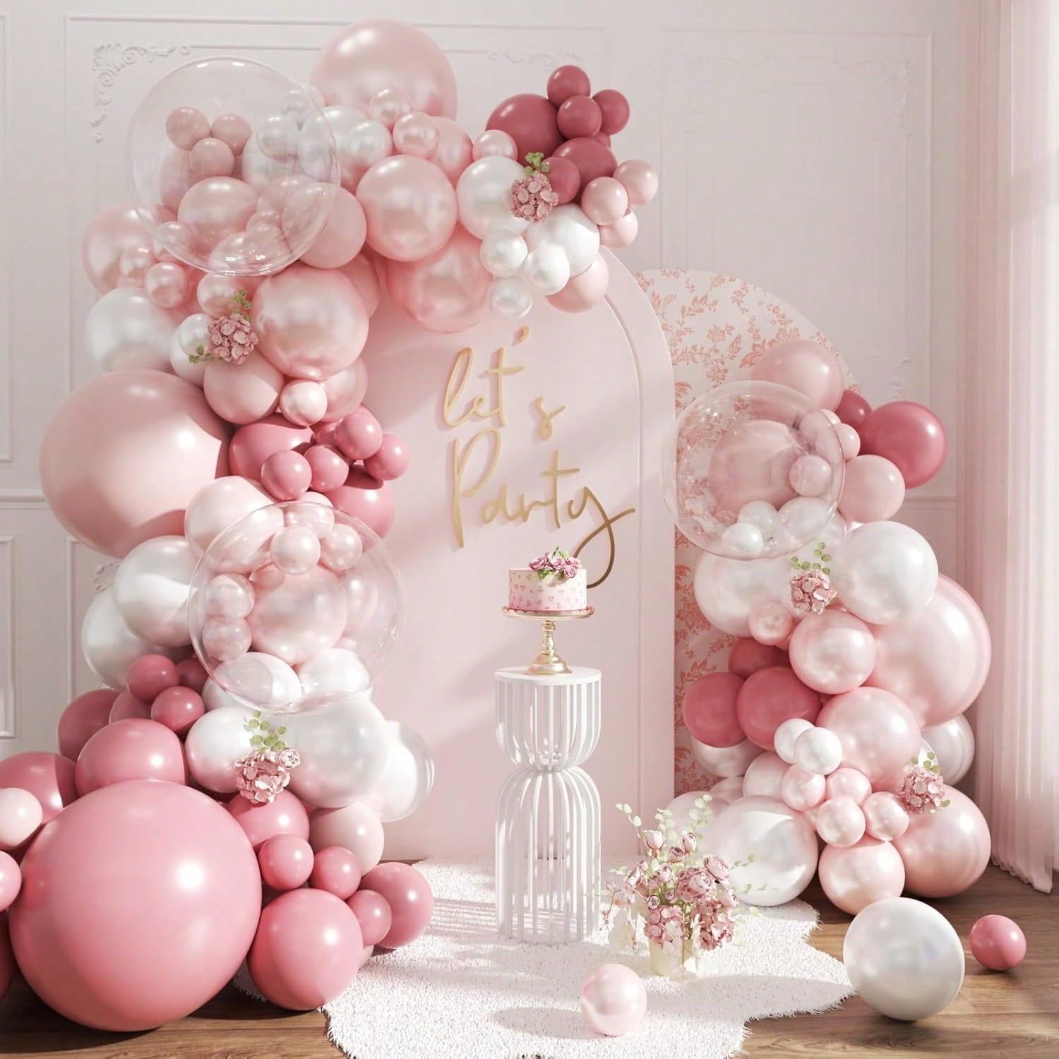 103-Piece Dusty Pink Balloon Arch Kit Pink White Pastel Clear for Party Decor