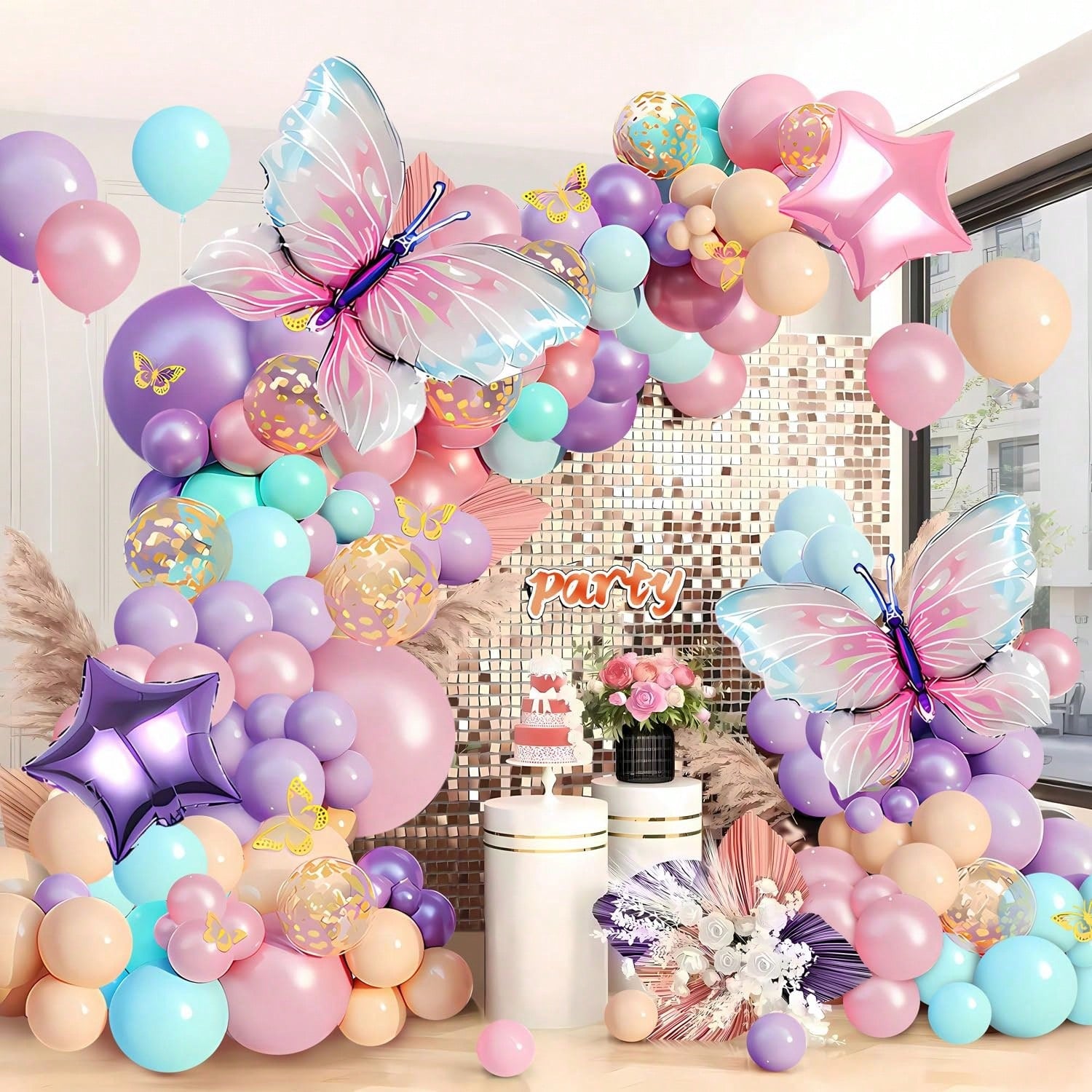 Pink Purple Butterfly Balloon Arch Kit For Birthdays Weddings Parties