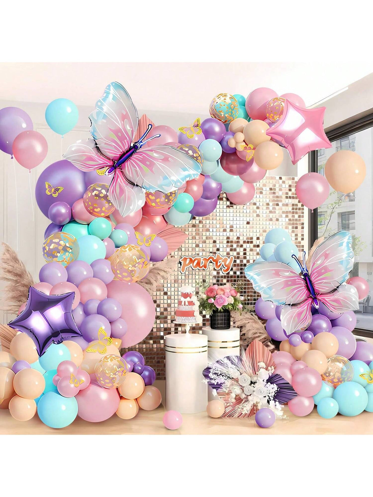 Pink Purple Butterfly Balloon Arch Kit For Birthdays Weddings Parties