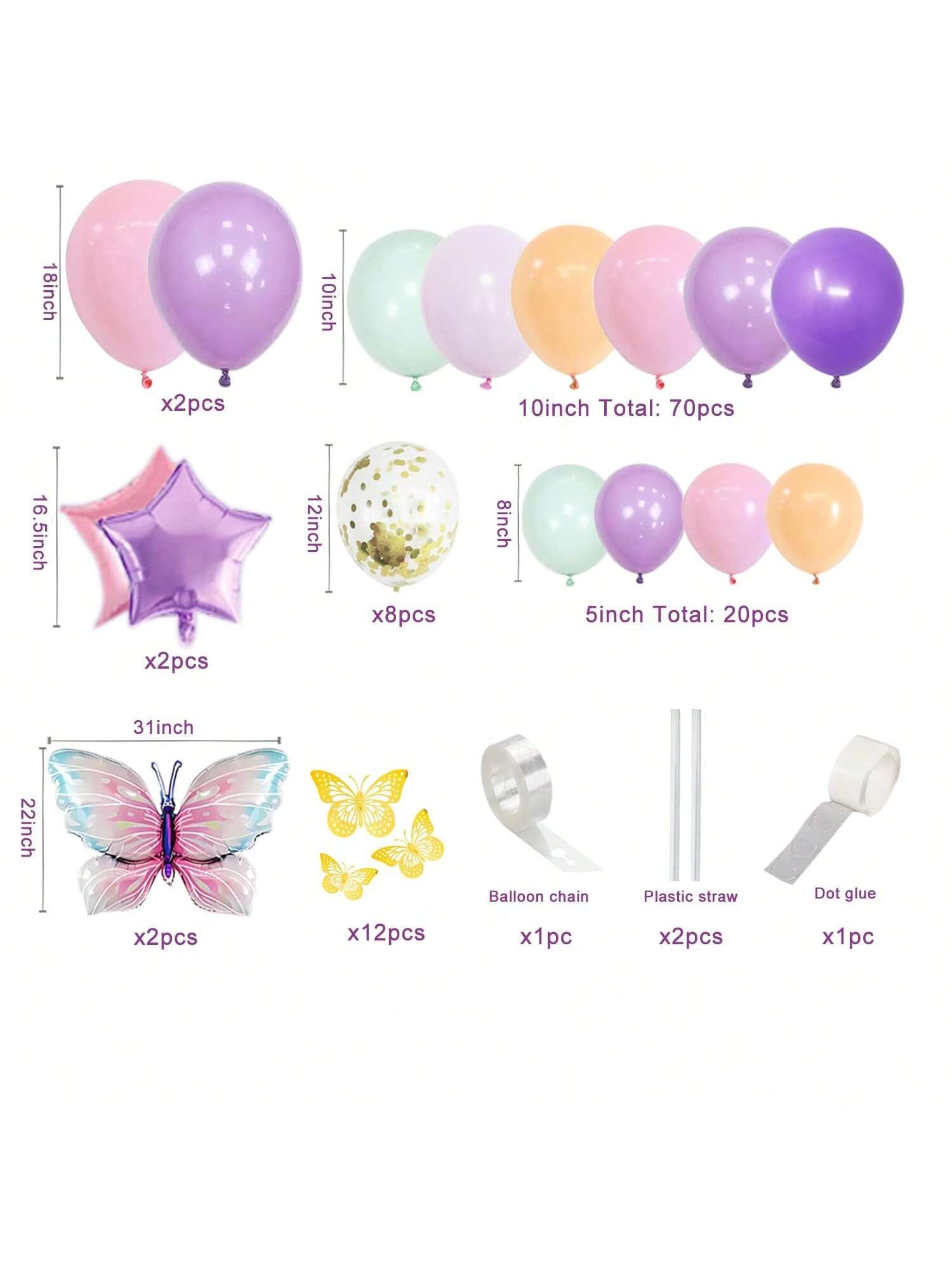 Pink Purple Butterfly Balloon Arch Kit For Birthdays Weddings Parties