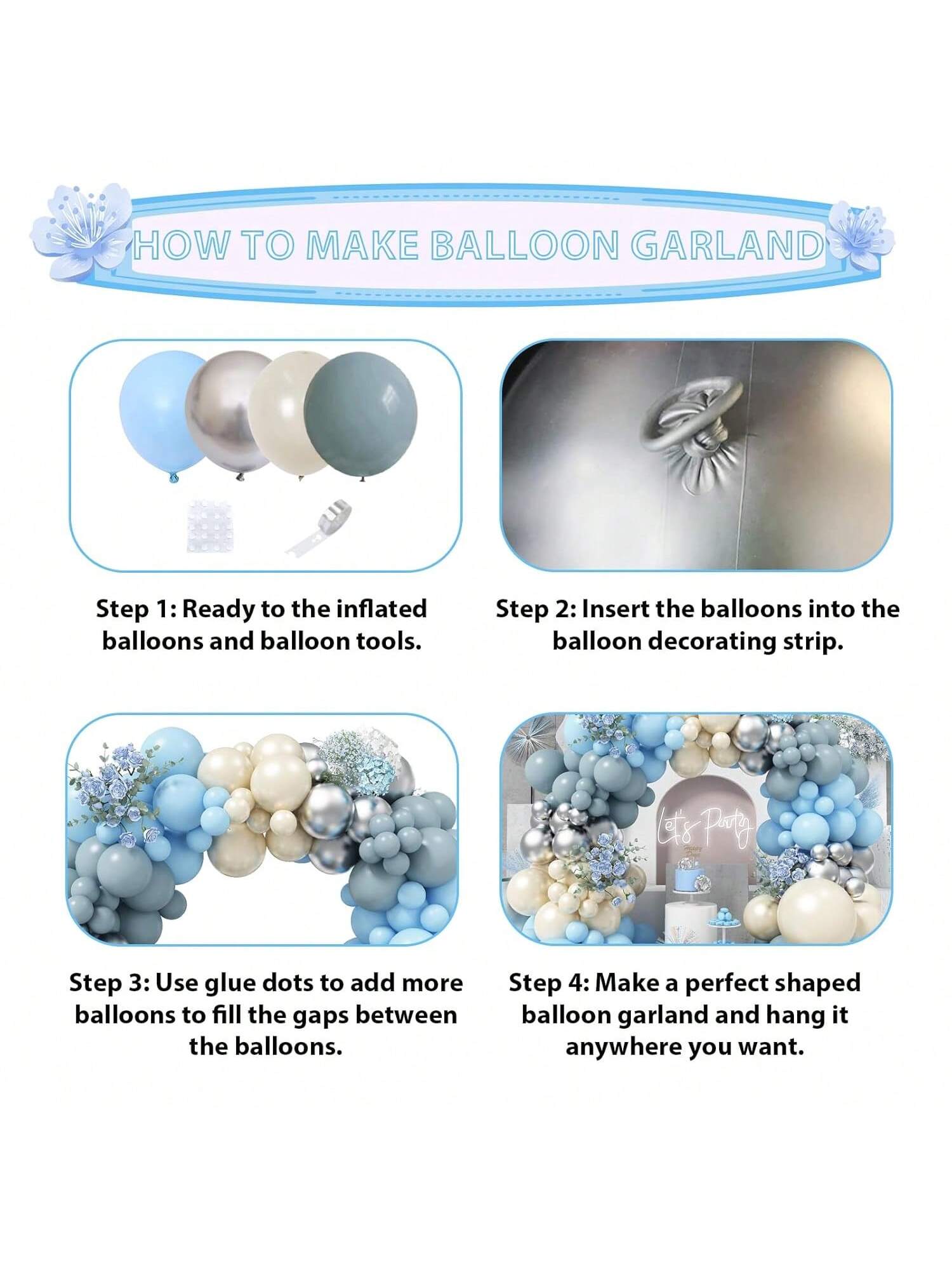 Dusty Blue Balloon Arch Kit 125 pcs Light Blue Sand White Silver Party Decor
