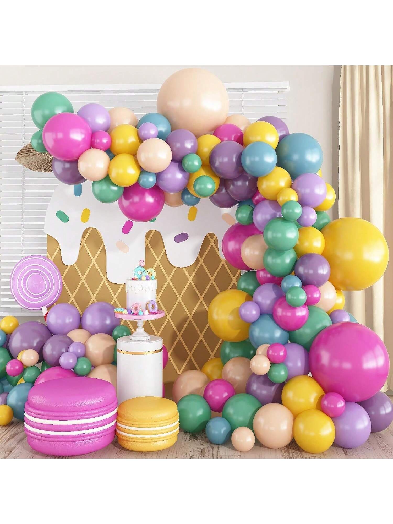 Retro Balloon Arch Kit 135 pcs Hot Pink Blue Purple Green Yellow Party Decor