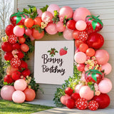 Double-Stuffed Strawberry Balloon Arch Kit Pastel Red Pink Coral Balloons