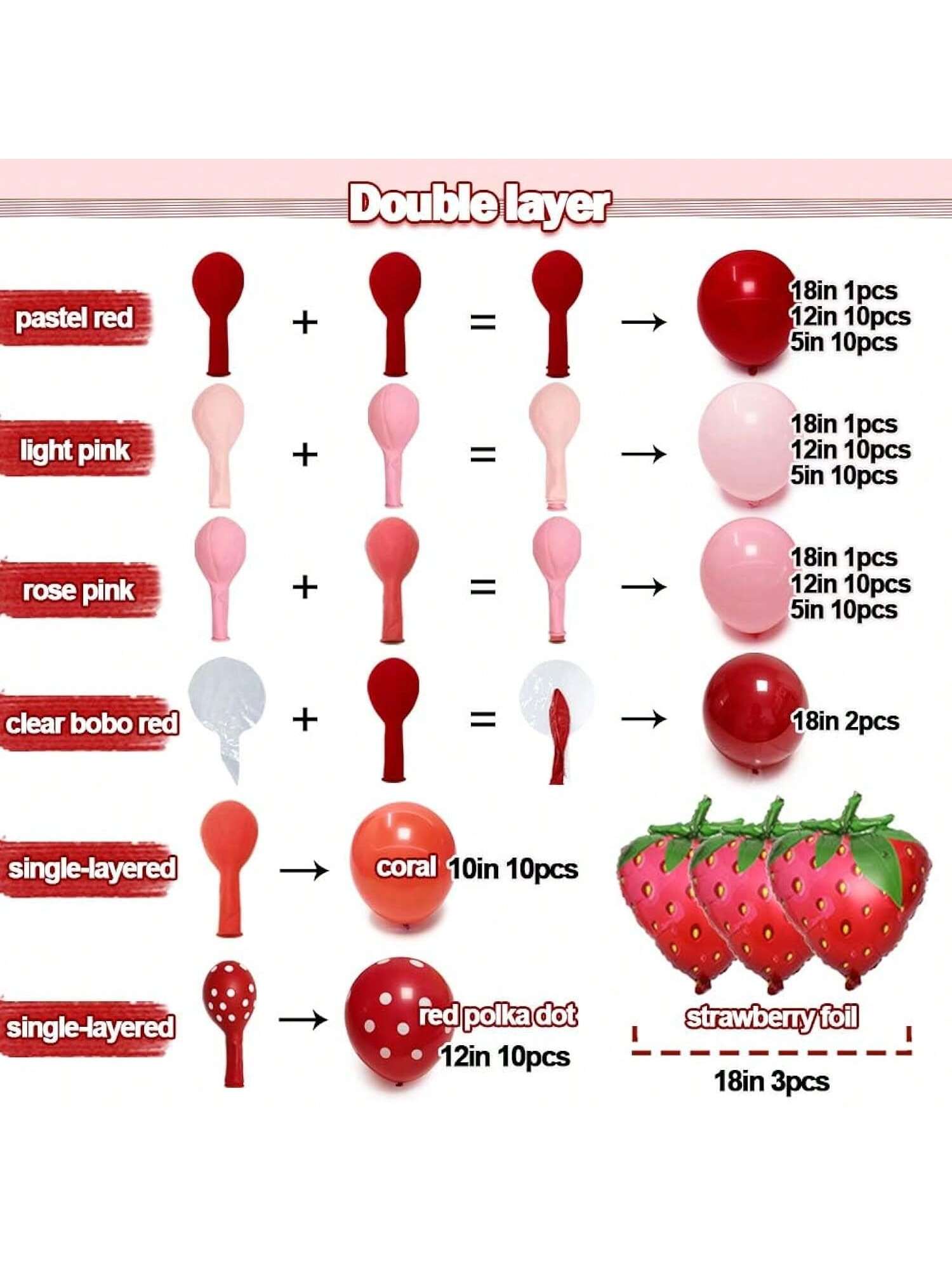 Double-Stuffed Strawberry Balloon Arch Kit Pastel Red Pink Coral Balloons