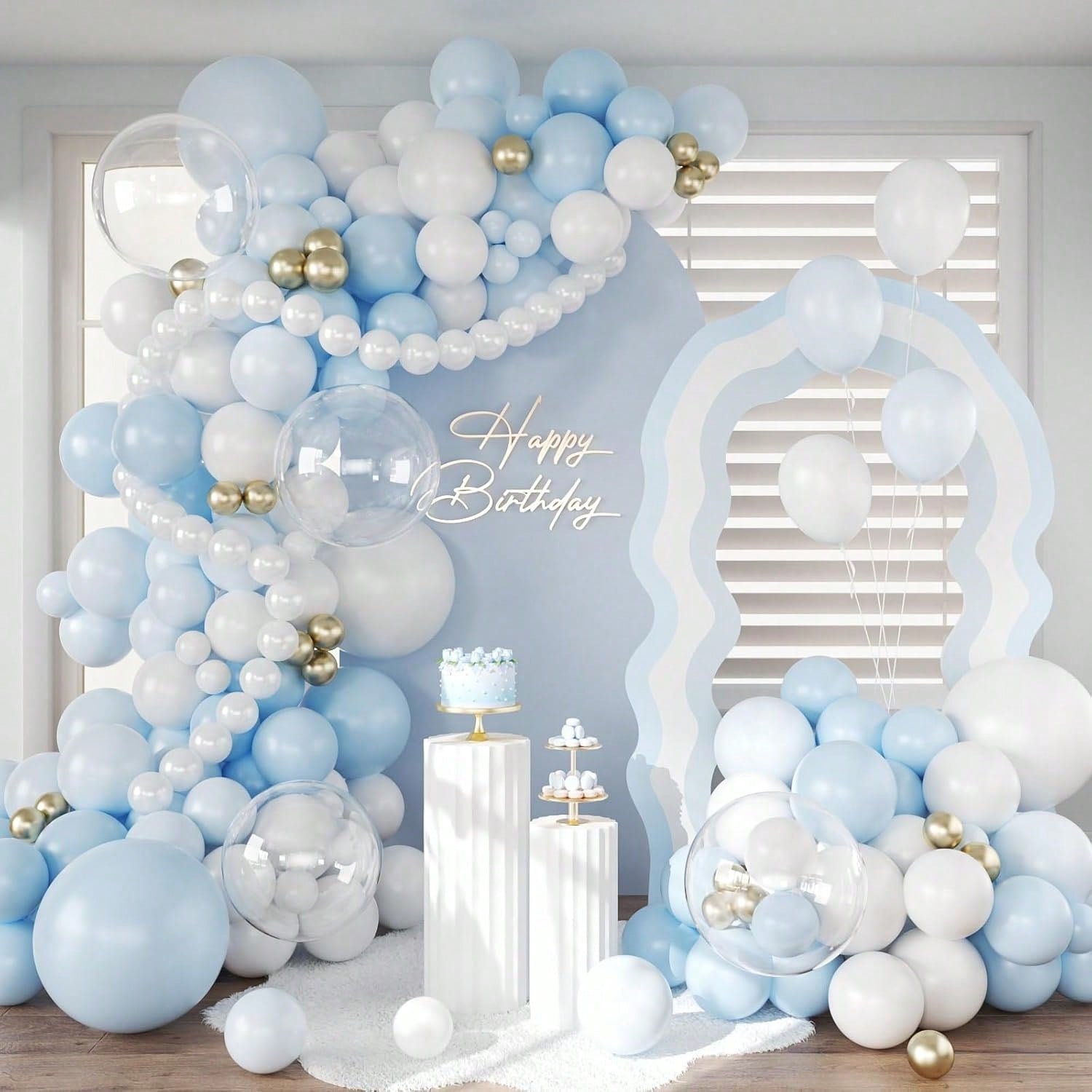 152pcs Light Blue White Balloon Arch Kit Macaron Gold for Party Wedding Shower