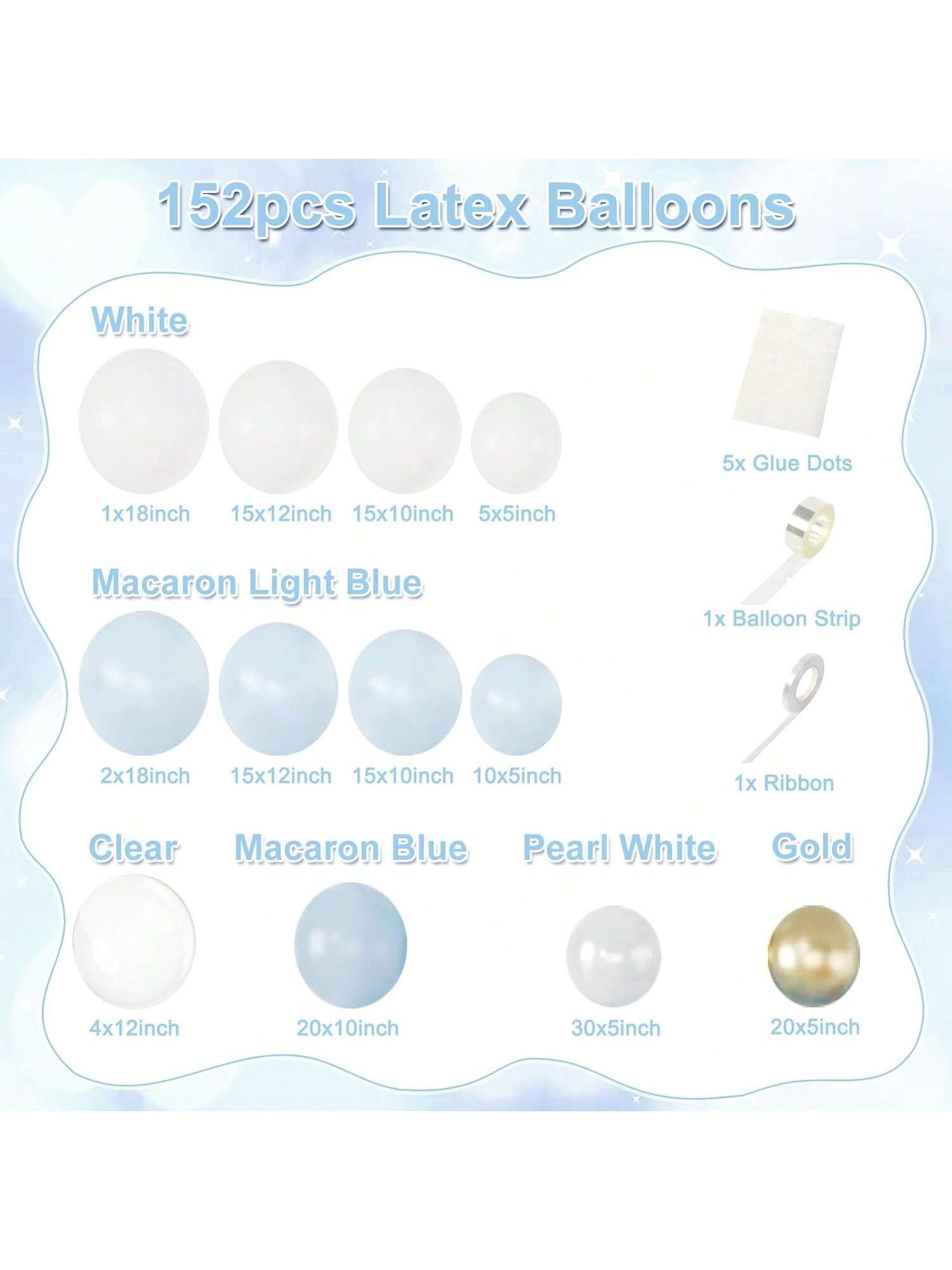 152pcs Light Blue White Balloon Arch Kit Macaron Gold for Party Wedding Shower