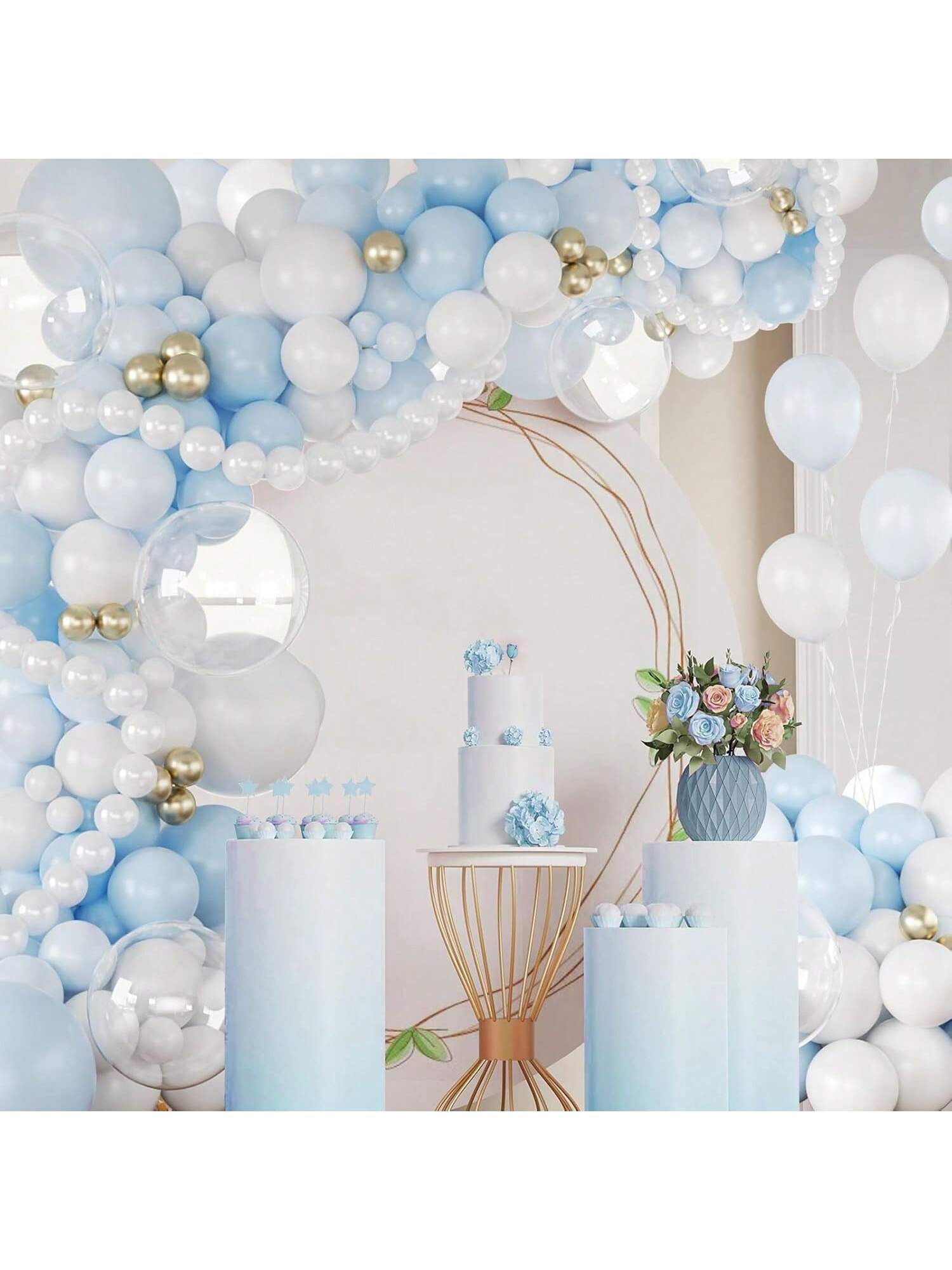 152pcs Light Blue White Balloon Arch Kit Macaron Gold for Party Wedding Shower