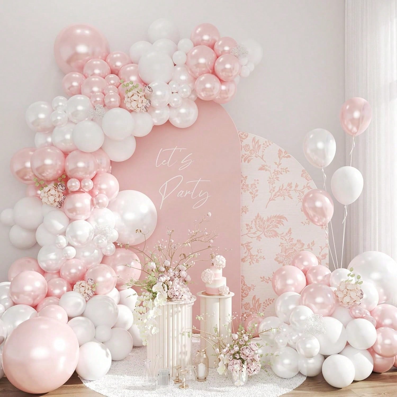 116pcs Pearl Pink Balloon Garland Kit Pink White Balloons Party Decor