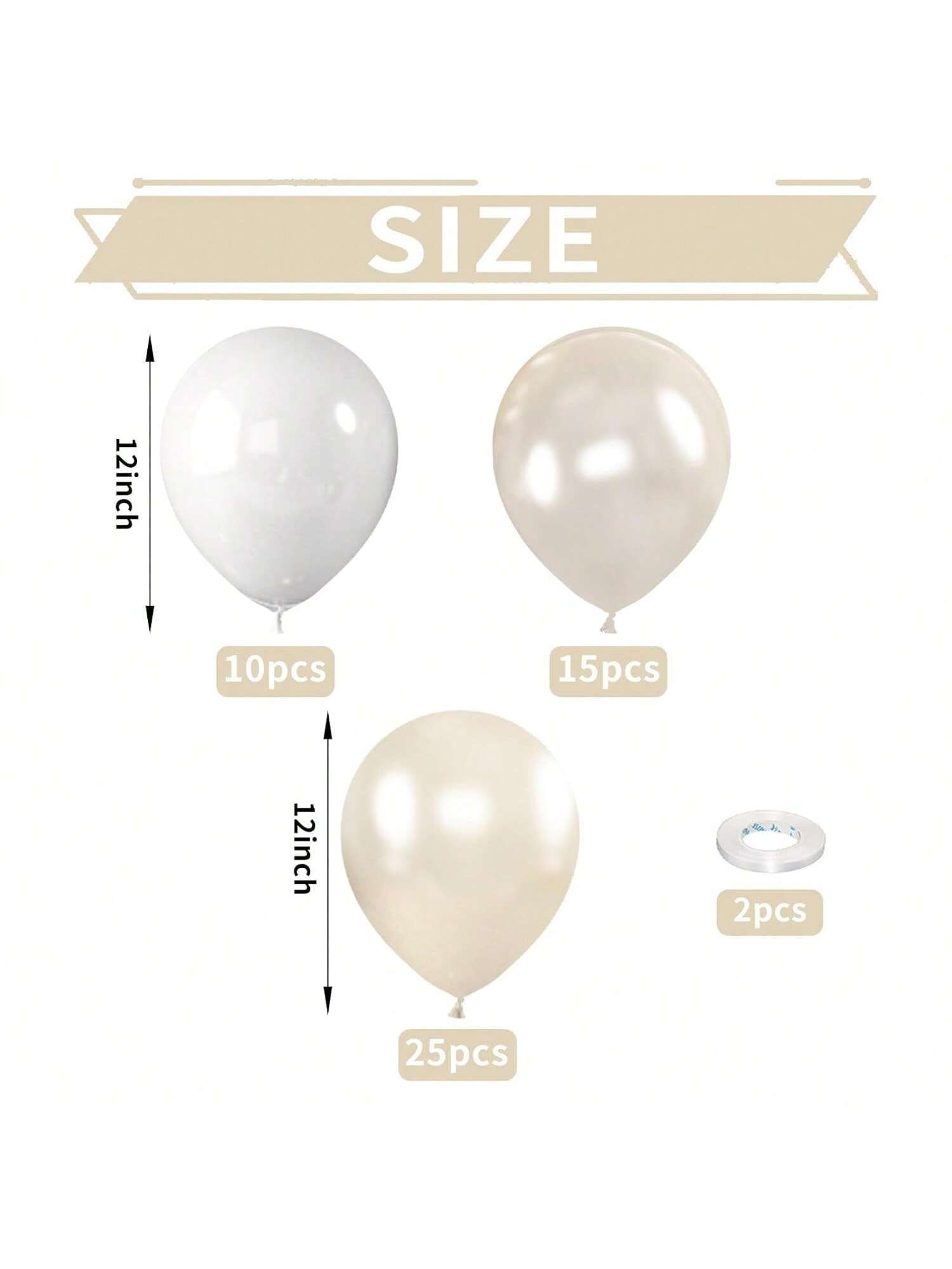 52-Piece 12-Inch Pearl White Double-Stuffed Balloons for Party and Wedding Decor