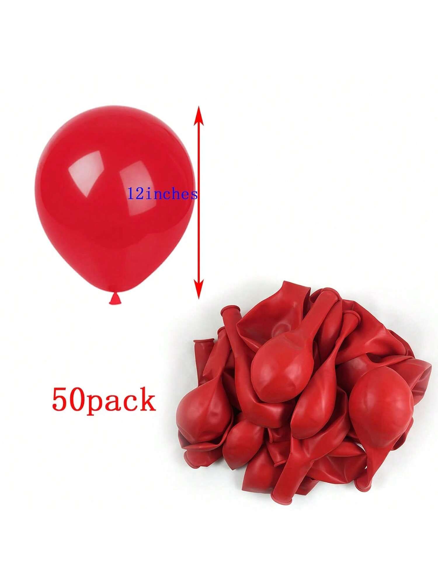 50-Piece 12-Inch Red Latex Balloons for Wedding, Birthday, or Party Decor