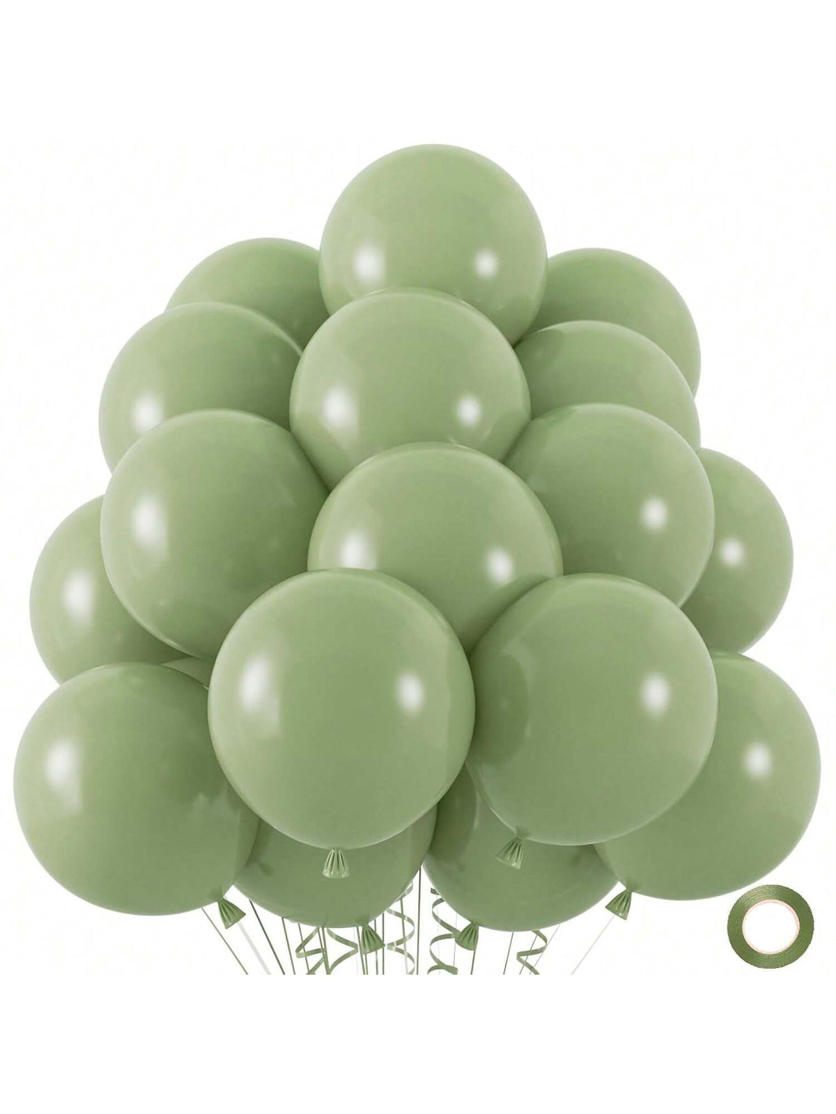 50 Pc 12 Inch Sage Green Matte Balloons with Ribbon for Wedding Baby Shower Parties