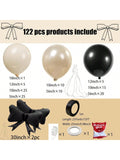 122PCS Black Ivory Double-Stuffed Pearl Balloons with Bow Foil Party Decor