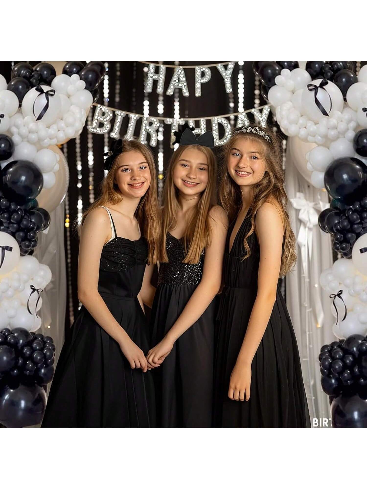 122PCS Black Ivory Double-Stuffed Pearl Balloons with Bow Foil Party Decor