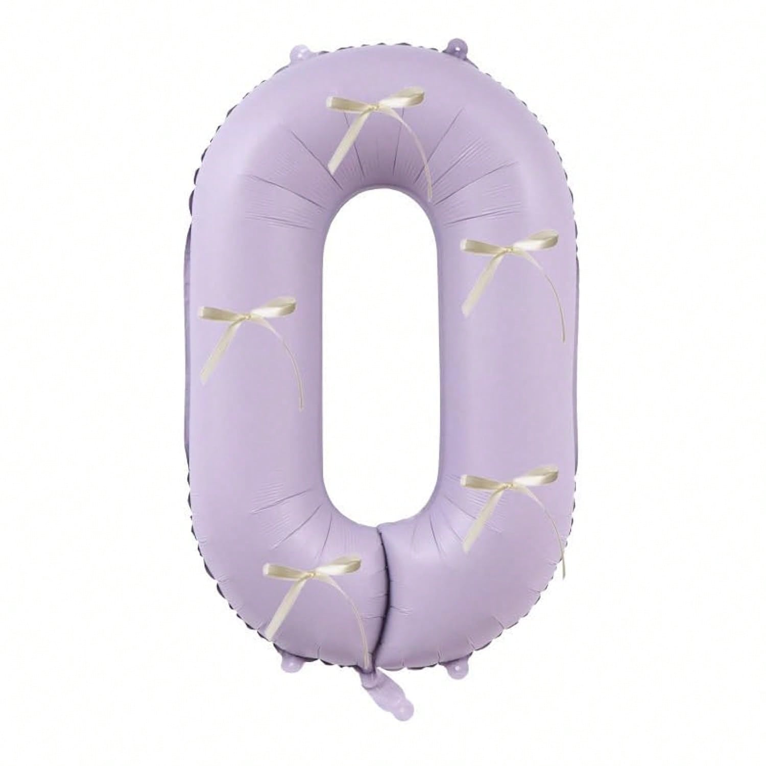 40 Inch Cream and Purple Number 0 Balloon with Ribbon Bow for Birthday or Party