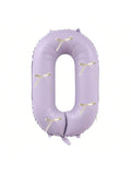 40 Inch Cream and Purple Number 0 Balloon with Ribbon Bow for Birthday or Party