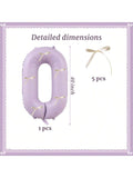 40 Inch Cream and Purple Number 0 Balloon with Ribbon Bow for Birthday or Party